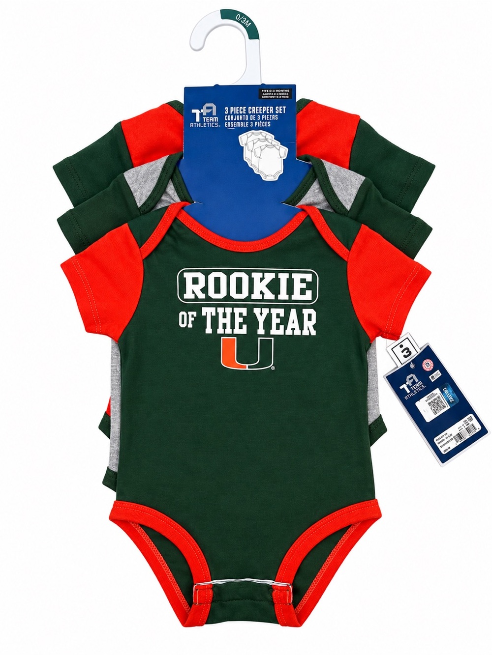 Miami Hurricanes Baby 3-Piece Bodysuit Set 0-3M NWT
